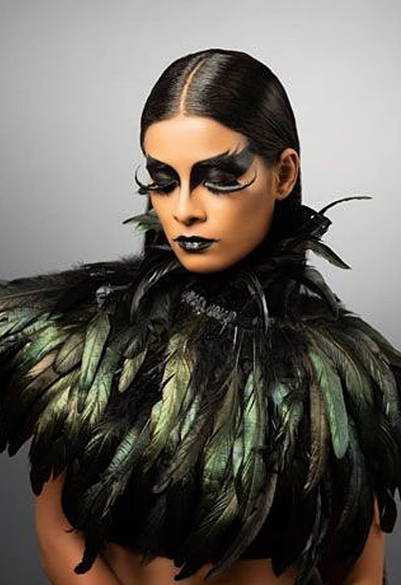 L'VOW Gothic Black Feather Cape Shawl Shrug Poncho with Choker Collar (Black) - Image 5